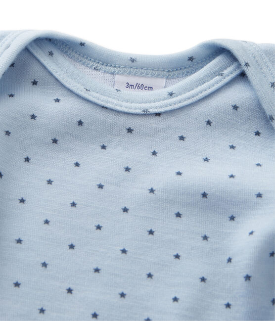 Body bebè bambino maniche lunghe lana e cotone blu FRAICHEUR/grigio TEMPETE