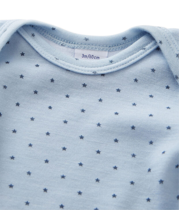 Body beb&egrave; bambino maniche lunghe lana e cotone blu/grigio