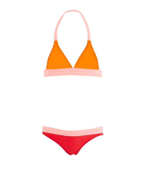 Costume da bagno 2 pezzi ecoresponsabile bambina arancione TIGER/bianco MULTICO