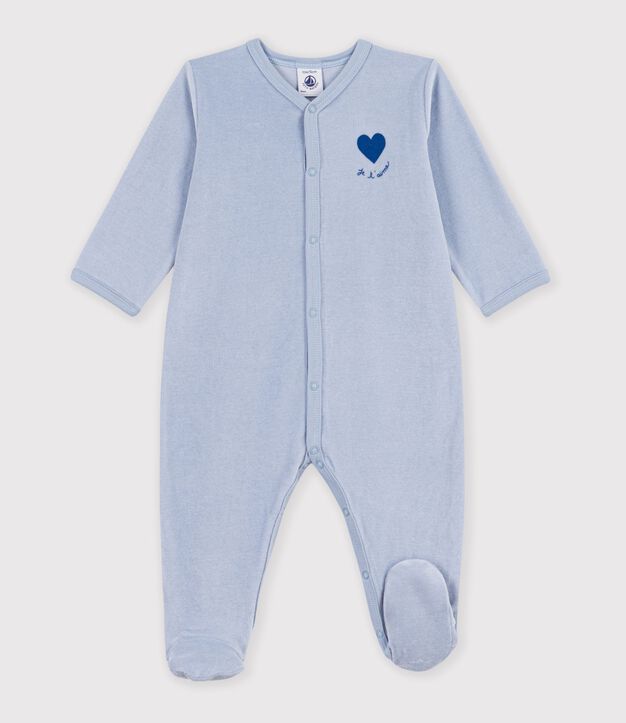 Pigiama in ciniglia tinta unita con motivo applicato neonato blu