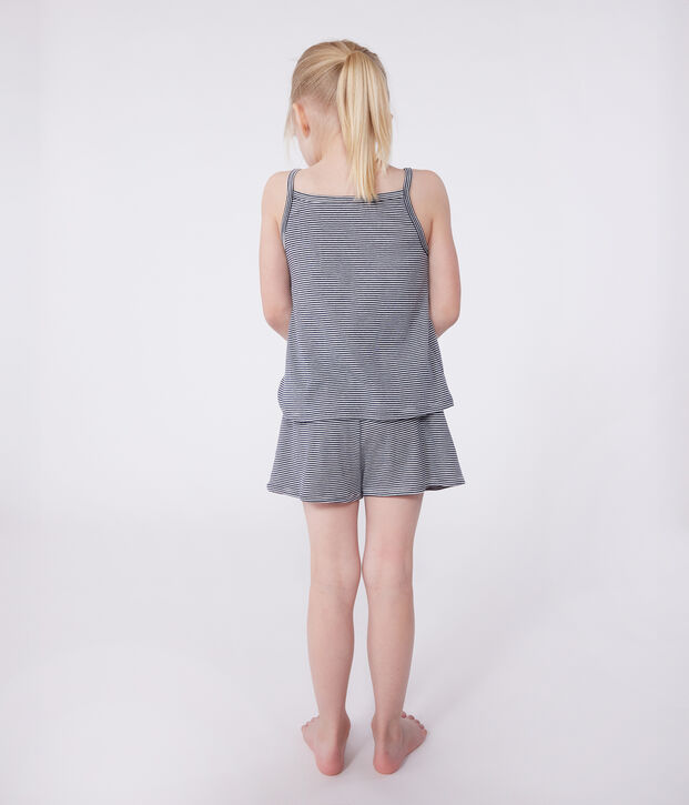 Pigiama corto in cotone a righe con spalline bambina blu/bianco