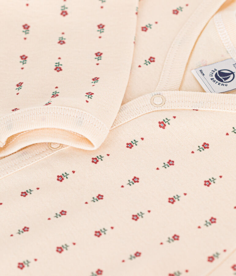 Pigiama beb&egrave; in cotone stampato a fiori ecru/multicolore