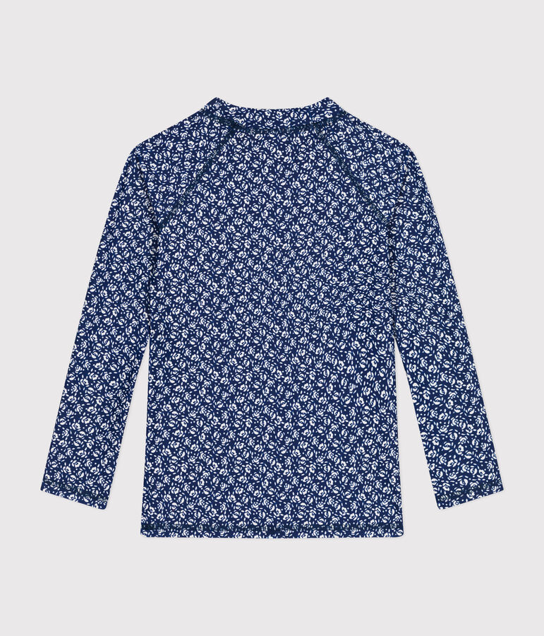 T-shirt anti-uv bambina blu/bianco