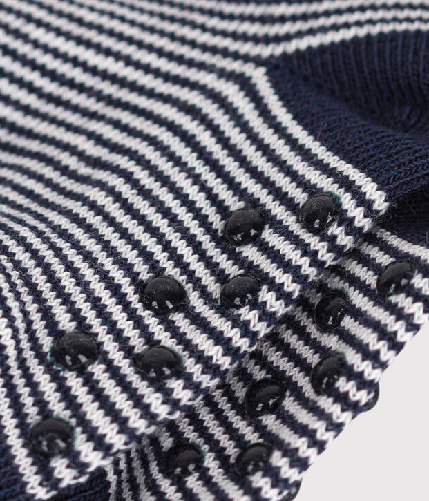 Calzini antiscivolo in cotone a righe neonato blu/bianco