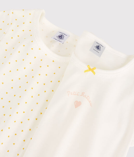 Confezione da 2 t-shirt bambina maniche corte a cuori in cotone variante 1