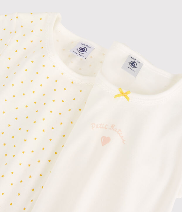 Confezione da 2 t-shirt bambina maniche corte a cuori in cotone multicolore