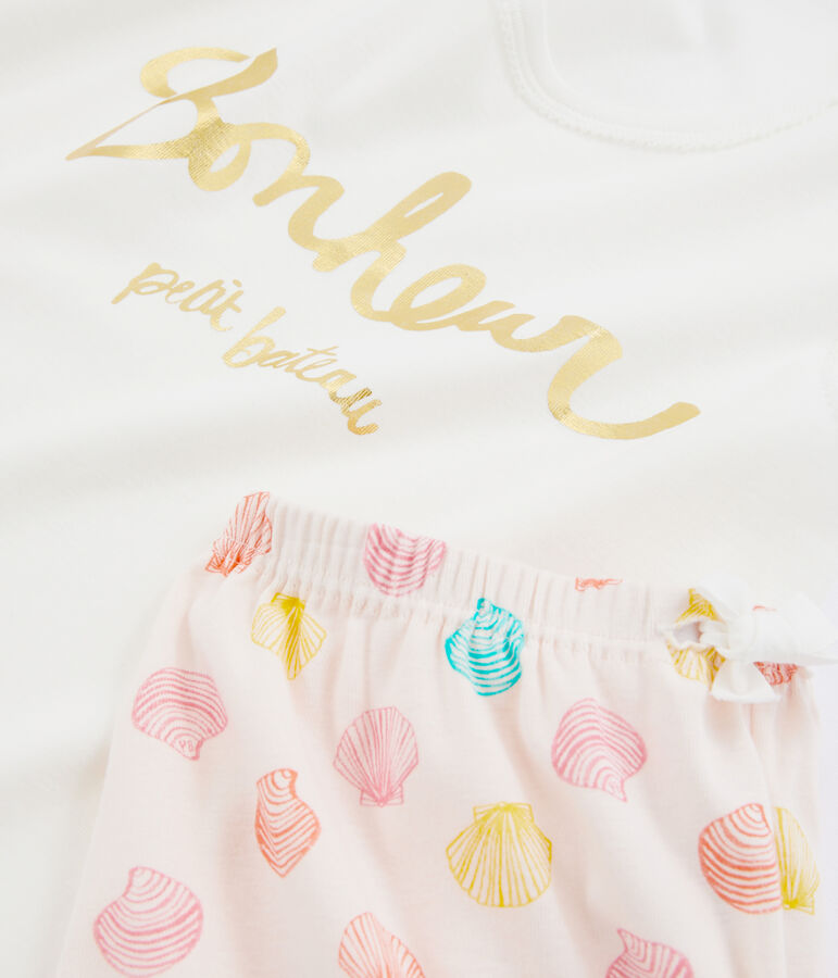 Pigiama corto ragazza a costine rosa FLEUR/bianco MULTICO