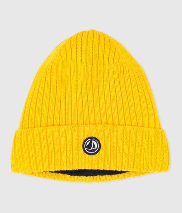 Cuffietta in maglia foderata in pile bambino giallo