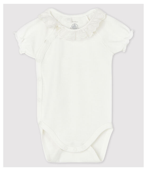 Body manica corta con colletto bianco bebè femmina in cotone biologico bianco MARSHMALLOW