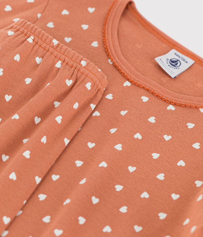 Pigiama bambina in cotone motivo cuore rosa/bianco