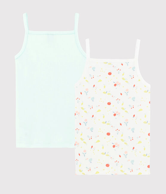 Confezione da 2 canottiere con spalline fantasia frutti bambina in cotone biologico variante 1