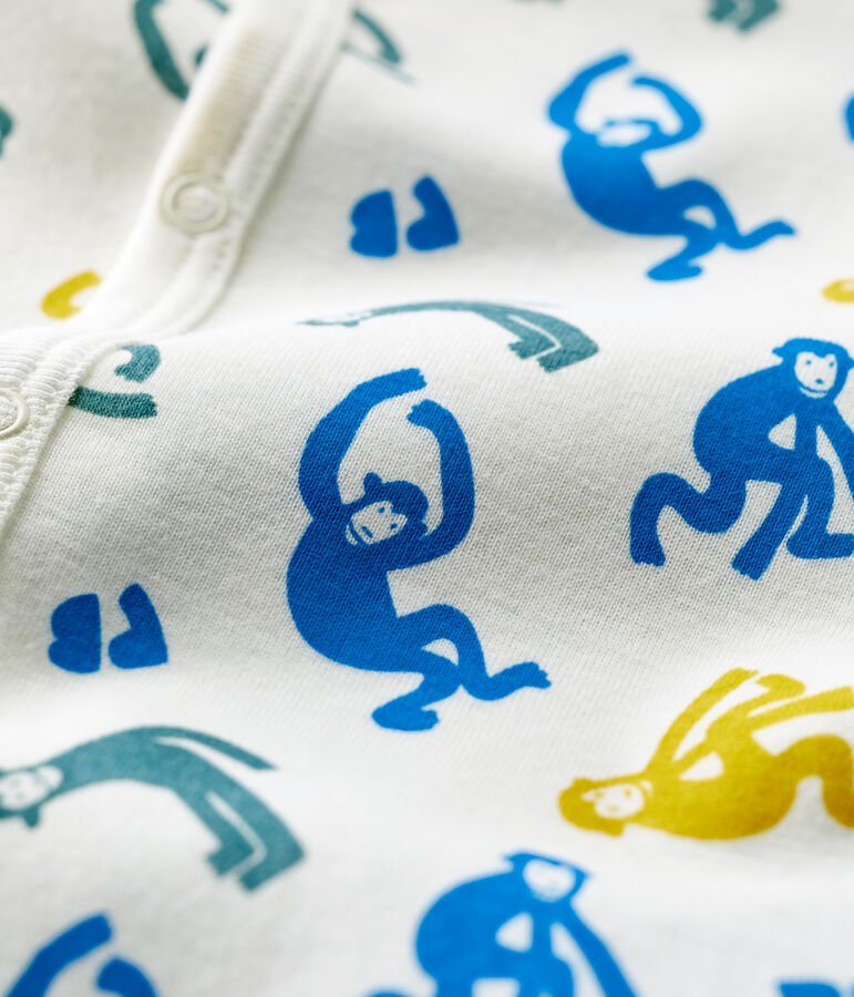 Tutina corta beb&egrave; con scimmie fosforescenti in cotone bianco MARSHMALLOW/bianco MULTICO