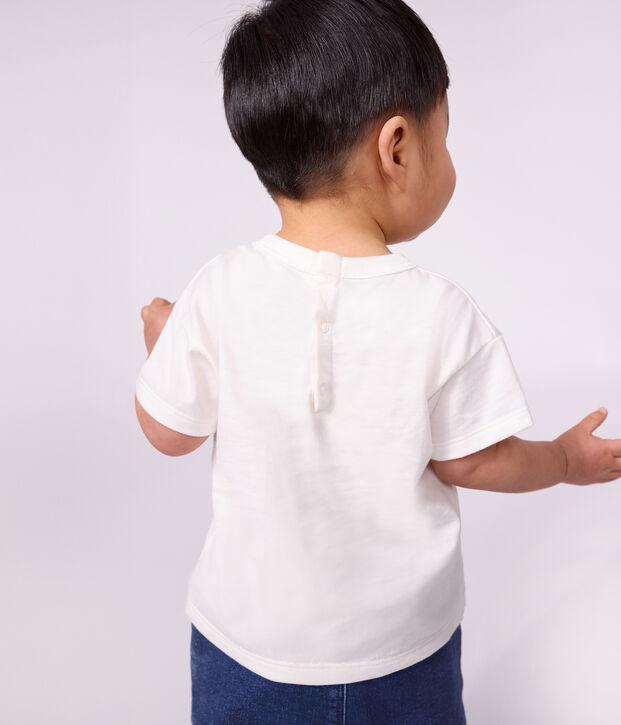 T-shirt a maniche corte in cotone tinta unita con motivo neonato bianco