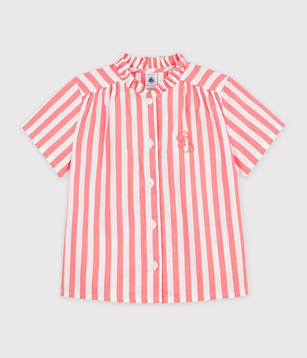 Blusa a maniche corte in cotone a righe bambina rosa/bianco