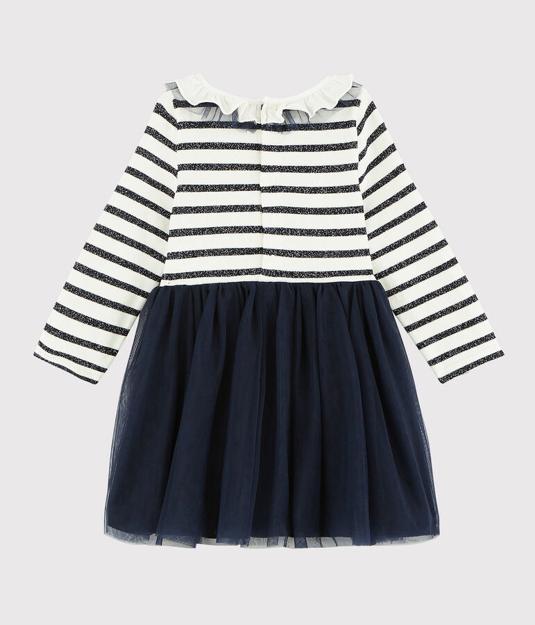 Abito a maniche lunghe da beb&egrave; femmina bianco MARSHMALLOW/ SMOKING ARGENT BRILLANT