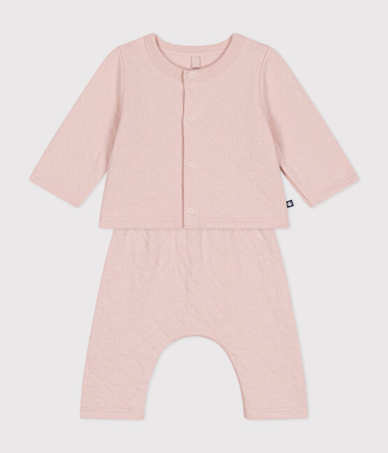 Completo due pezzi in tubique trapuntato neonato rosa SALINE