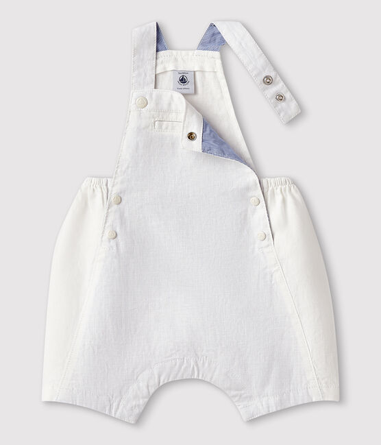 Salopette corta bebè maschio in lino bianco MARSHMALLOW