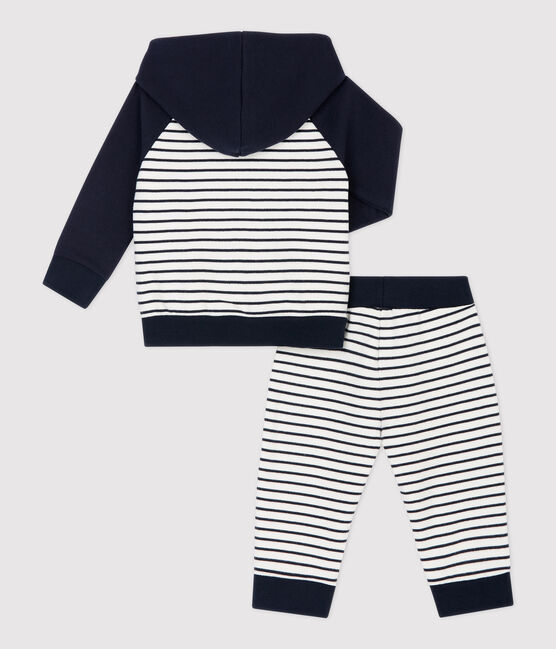 Completo jogging in molleton bebè. blu SMOKING/bianco MARSHMALLOW