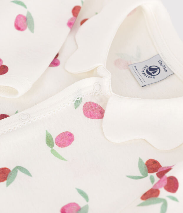 Pigiama in cotone con colletto a petalo e frutti neonato bianco/multicolore