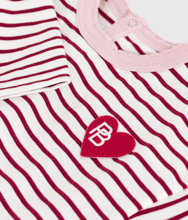 T-shirt a maniche lunghe in cotone a righe neonato rosso/rosso