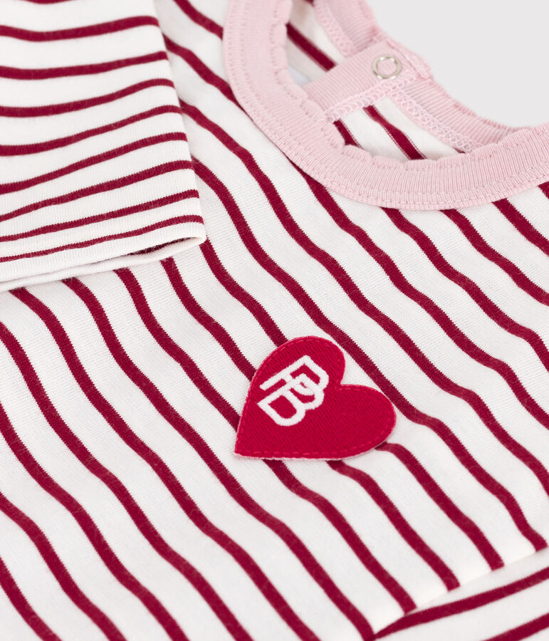 T-shirt a maniche lunghe in cotone a righe neonato rosso/rosso
