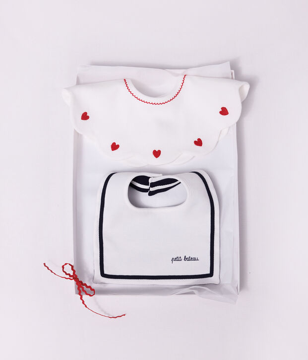 Bavaglino in cotone con cuori ricamati neonata bianco