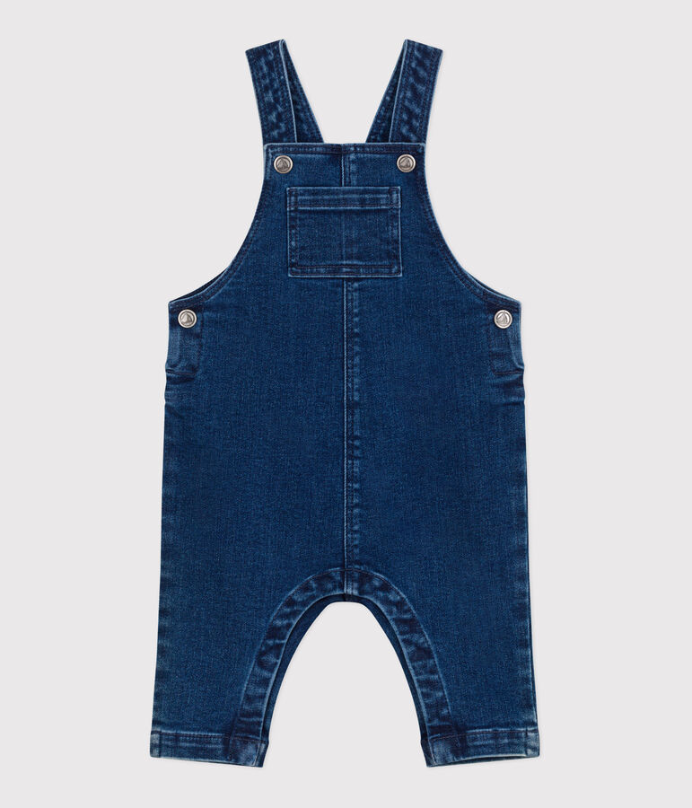 Salopette lunga in denim ed elastan neonato blu