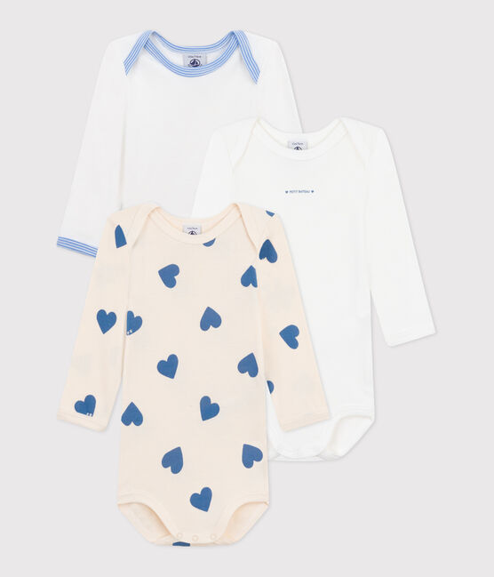 Set di 3 body a maniche lunghe in cotone a cuori blu neonato variante 1