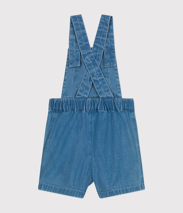 Salopette corta beb&egrave; in denim leggero blu