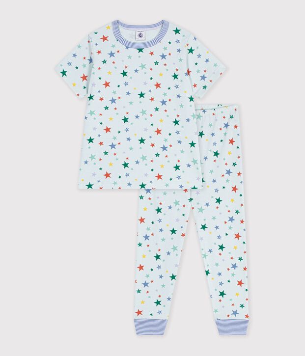Pigiama a maniche corte e gamba lunga in cotone con stampa bambino blu/multicolore