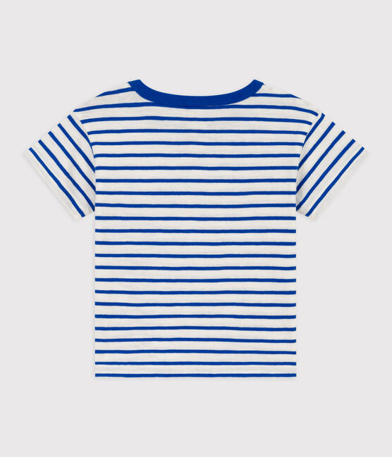 T-shirt a maniche corte bebè rigata in cotone bianco MARSHMALLOW/blu PERSE