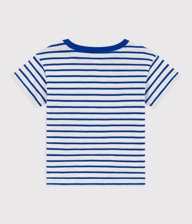 T-shirt a maniche corte beb&egrave; rigata in cotone bianco/blu
