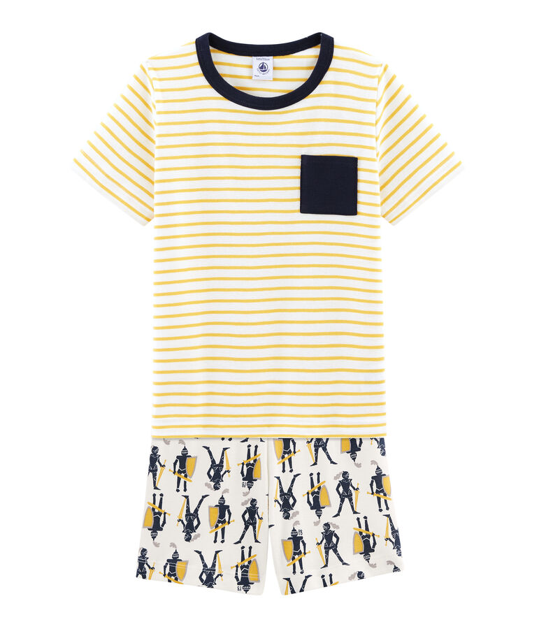 Pigiama corto bambino a costine bianco/multicolore