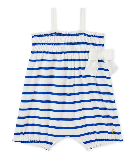 Tutina bebé bambina a spallina bianco MARSHMALLOW/blu PERSE