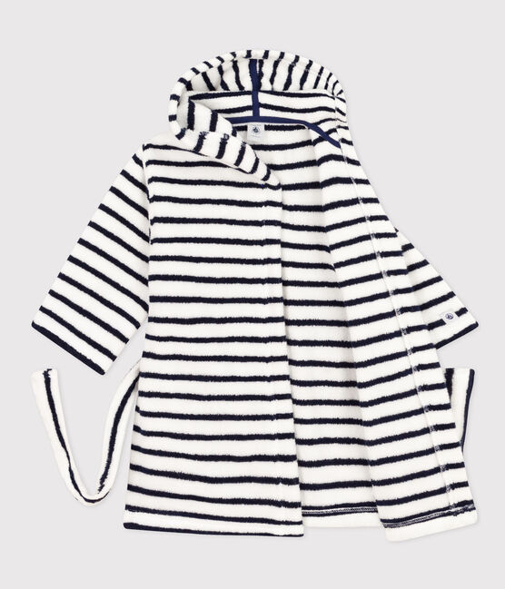 Accappatoio bambino in spugna a righe bianco LAIT/blu MEDIEVAL