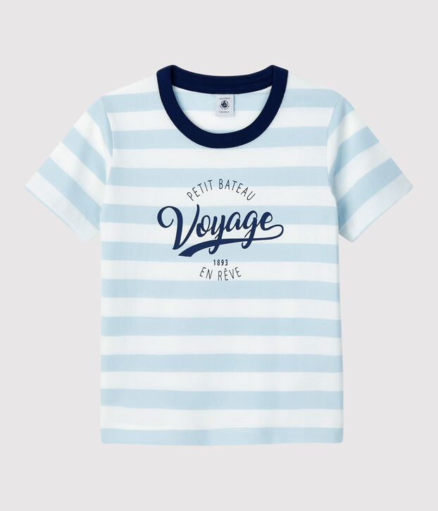 T-shirt  maniche corte in cotone bambino blu/bianco