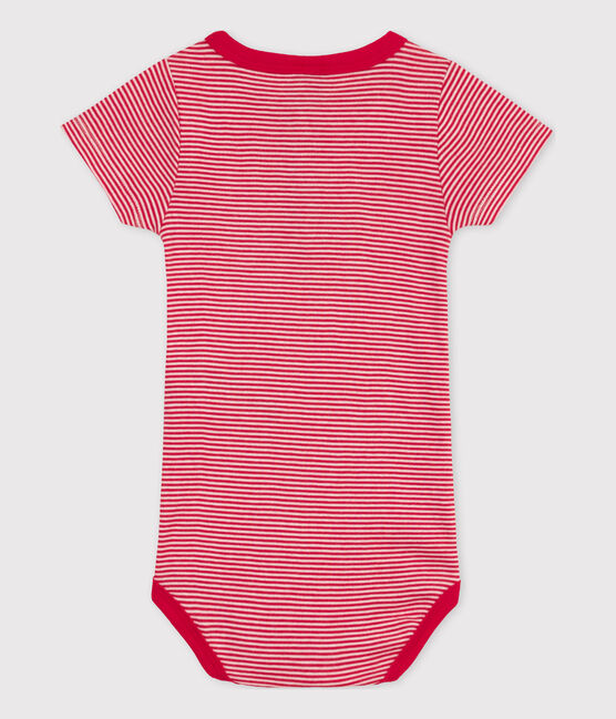 Body a maniche corte bebè millerighe in cotone rosso CORRIDA/bianco MARSHMALLOW
