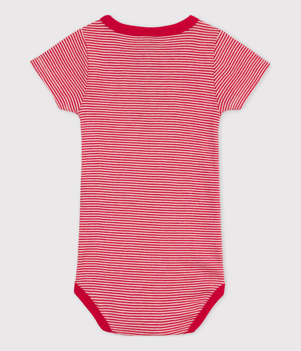 Body a maniche corte beb&egrave; millerighe in cotone rosso/bianco
