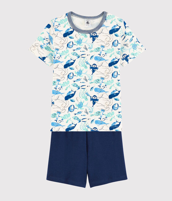 Pigiama corto animali marini bambino in cotone bianco MARSHMALLOW/bianco MULTICO