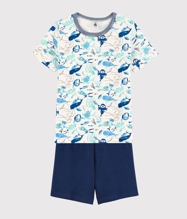 Pigiama corto animali marini bambino in cotone bianco/multicolore