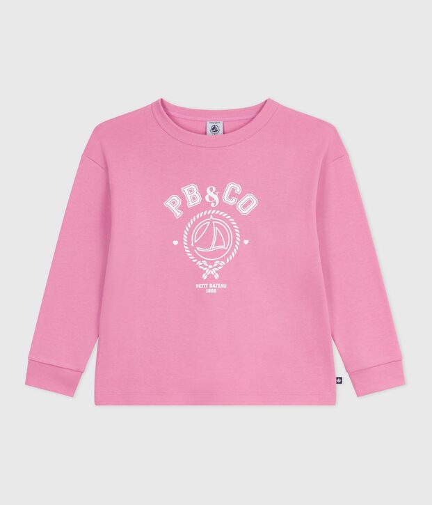 T-shirt a maniche lunghe in cotone con stampa bambina rosa