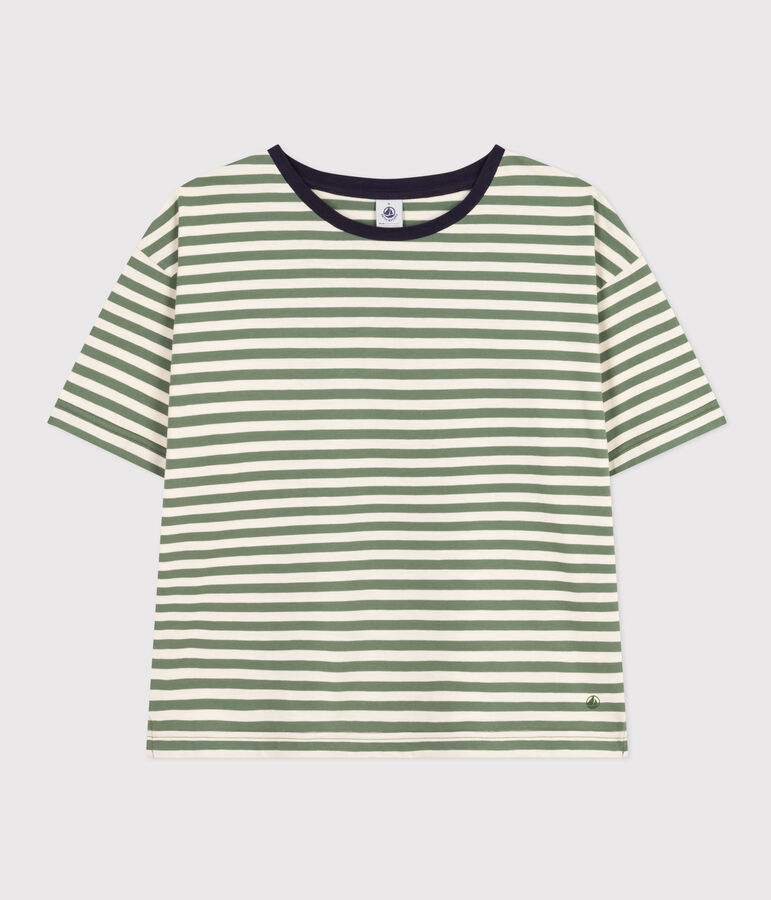 T-shirt LE BOXY in cotone rigato donna verde CROCO/ AVALANCHE