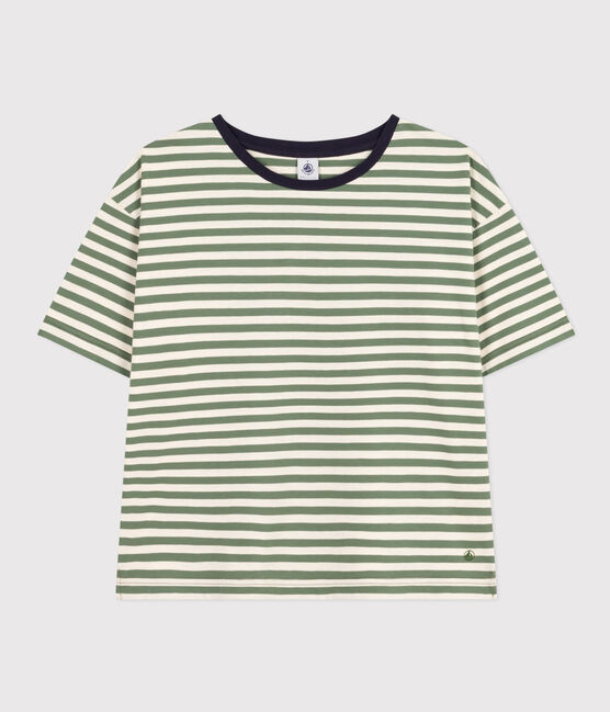 T-shirt LE BOXY in cotone rigato donna verde CROCO/ AVALANCHE