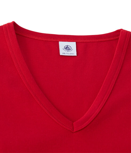 T-shirt donna a maniche lunghe con scollo a V rosso Mars