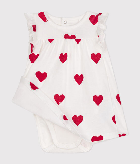 Abito body per bebè in cotone biologico con motivo a cuore bianco MARSHMALLOW/rosso TERKUIT