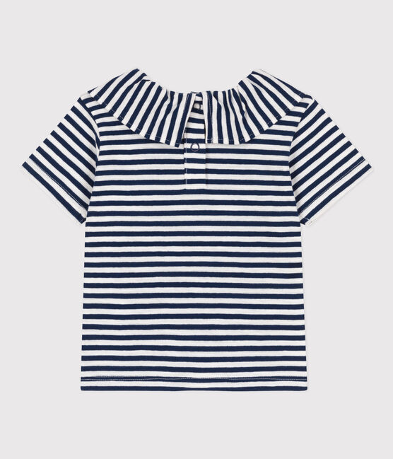 Blusa a maniche corte bebè in jersey fiammato a righe blu MEDIEVAL/bianco MARSHMALLOW