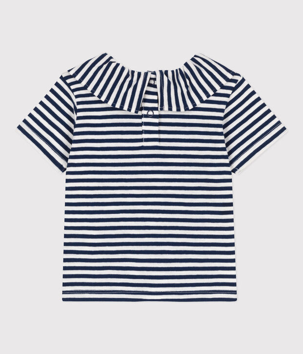 Blusa a maniche corte beb&egrave; in jersey fiammato a righe blu/bianco
