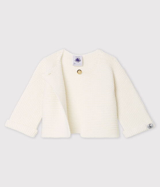 Cardigan bebè in tricot di cotone biologico bianco MARSHMALLOW