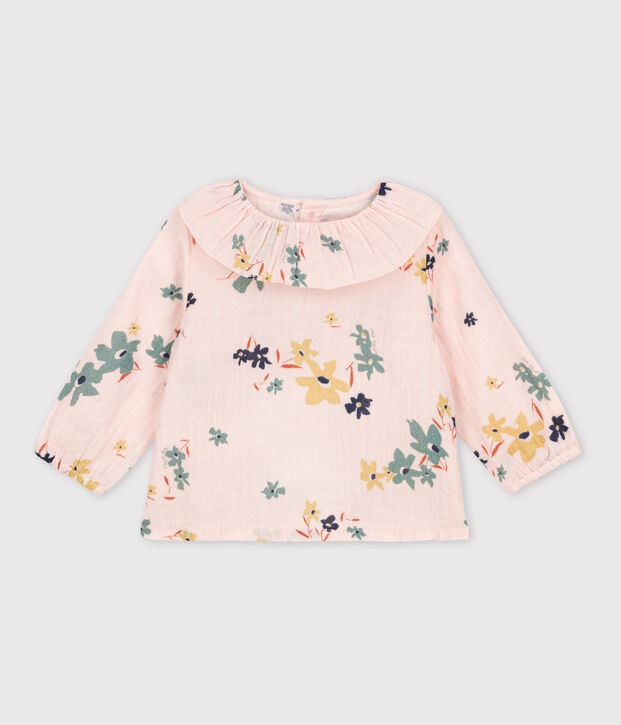Blusa a manica lunga beb&egrave; in garza di cotone stampato rosa/multicolore