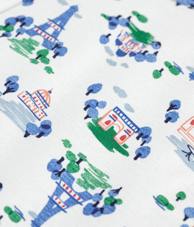 Cardigan senza maniche double face in cotone con stampa Parigi neonato bianco/multicolore